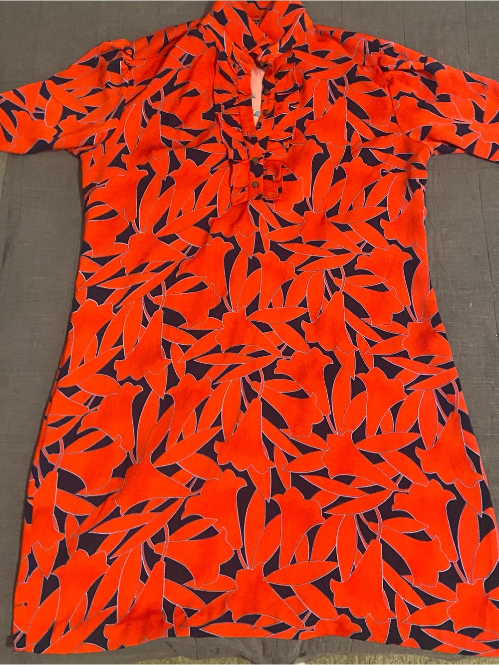 Espirit Women’s Red Floral Split-Neck Dress Medium
